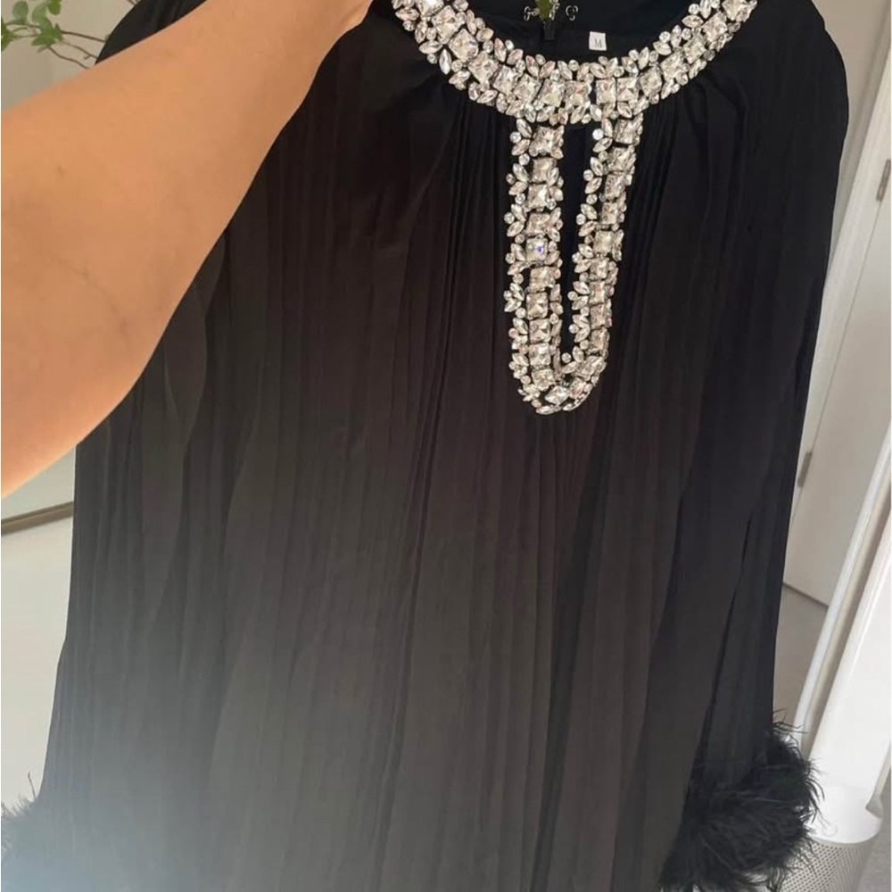 Elegant Black Maxi Dress with Crystal Embellishments